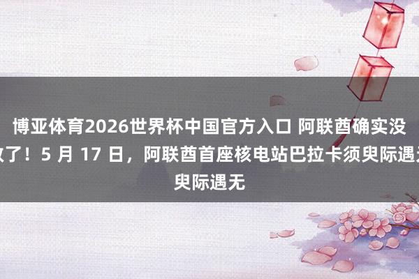 博亚体育2026世界杯中国官方入口 阿联酋确实没救了!5 月 17 日,阿联酋首座核电站巴拉卡须臾际遇无