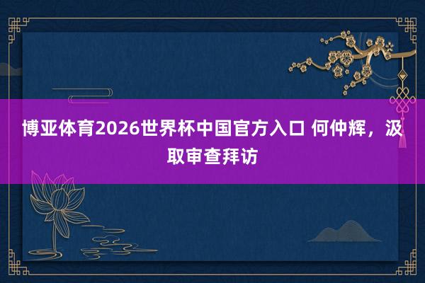 博亚体育2026世界杯中国官方入口 何仲辉，汲取审查拜访